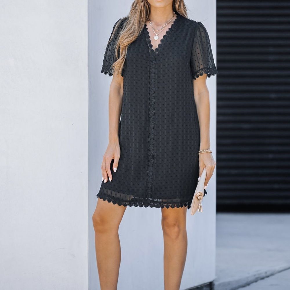 Mini Swiss Dot Lace Shift Dress - Tunic